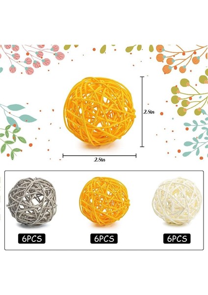 Kase Merkez Parçası Için Dekoratif Toplar, 16PCS Büyük Rattan Topları 2.8 Inç Sarı Hasır Toplar Dekoratif Dal Küreleri Küreler (Yurt Dışından) fiyatları