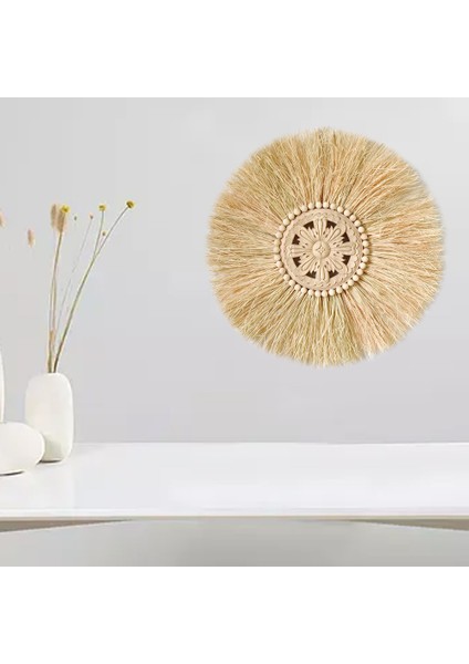 Boho El Yapımı Dokuma Saman Duvar Dekor Fas Ahşap Boncuklar Duvar Asılı Süsleme Yuvarlak Oturma Odası Için Ev Dekorasyon D (Yurt Dışından) indirimleri