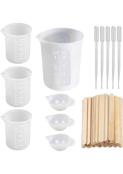 Epoksi Reçine Için Silikon Ölçüm Bardağı, Yeniden Kullanılabilir Karıştırma Bardakları Sürahi Reçine Döküm Kabı Reçine Için Karıştırma Çubukları ile Döküm Kabı (Yurt Dışından)