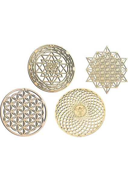 4pcs Kutsal Geometri Duvar Sanat Yaşam Çiçeği Izgara Ahşap Dekor Ahşap Kristal Izgara Kurulu Ahşap Duvar Heykel (Yurt Dışından)