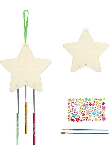 Çocuk Rüzgar Chime Süsleri Dıy Boyalı Doğum Günü Partisi Sanat Aktivitesi Dekorasyon Kolye, Yıldız Seti (Yurt Dışından)