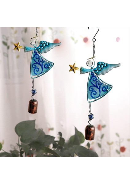 Metal Angel Rüzgar Zil Asma Dekorasyon Süsleme Çanları Kanat Melek Bell Dekoratif Asma Çan Mavi (Yurt Dışından) fırsatları