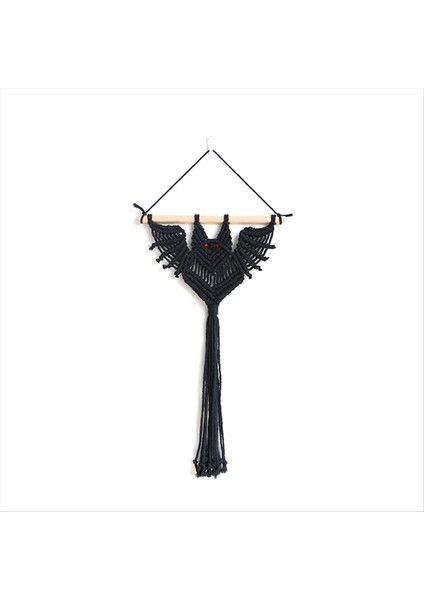Asma Goblen Macrame Askı Organizatör Yarasa Şekli El Dokuma Saksı Ekran Tutucu Duvar Çizim Net Cep, Siyah A (Yurt Dışından)