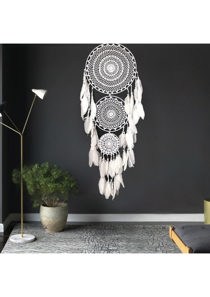 Ekstra Büyük Boho Rüya Catcher 3 Daireli Beyaz Tüy Makramı Düğün Ev Dekorasyonları Için Asma 127 cm Uzunluğunda (Yurt Dışından) fiyatları