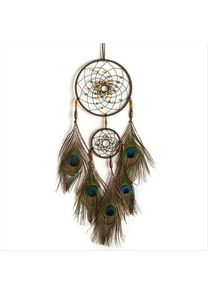 El Yapımı Dreamcatcher Çift Yüzük Dairesel Net Tavus Kuşu Tüy Rüzgar Çanları Araba Iç Kolye Ev Odası (Yurt Dışından)