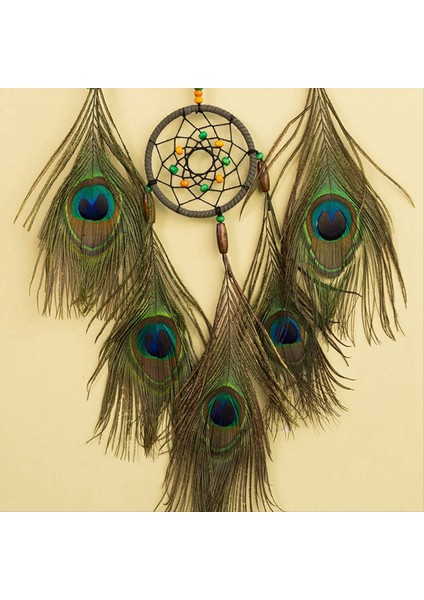 El Yapımı Dreamcatcher Çift Yüzük Dairesel Net Tavus Kuşu Tüy Rüzgar Çanları Araba Iç Kolye Ev Odası (Yurt Dışından) fırsatları