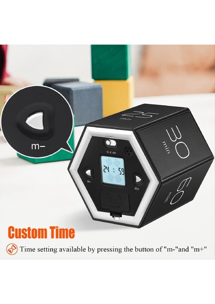 Sessiz ve Alarm Fonksiyonu ile Altıgen Flip Zamanlayıcı - Mutfak Zamanlayıcı Kullanımı Kolay - Zaman Yönetimi Pomodoro Çocuklar İçin Siyah (Yurt Dışından) modelleri