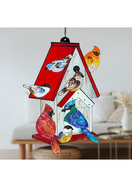 Vitray Pencere Asılı - Güneş Yakalayıcılar Kapalı Pencere Kardinal Hediyeler, Elle Boyanmış Cam Kuş Evi Suncatcher (Yurt Dışından) fiyatları
