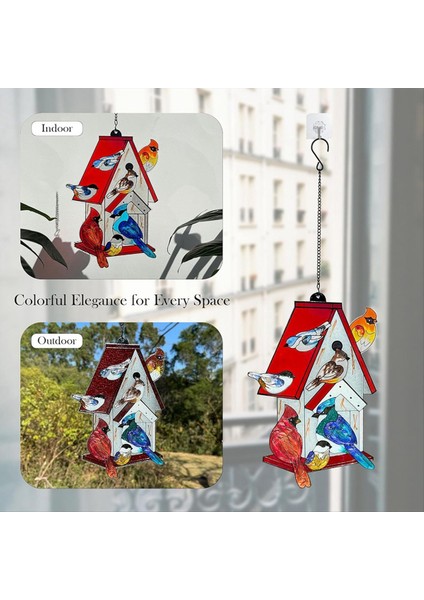 Vitray Pencere Asılı - Güneş Yakalayıcılar Kapalı Pencere Kardinal Hediyeler, Elle Boyanmış Cam Kuş Evi Suncatcher (Yurt Dışından) modelleri