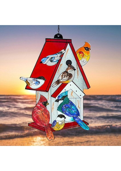 Vitray Pencere Asılı - Güneş Yakalayıcılar Kapalı Pencere Kardinal Hediyeler, Elle Boyanmış Cam Kuş Evi Suncatcher (Yurt Dışından) fırsatları