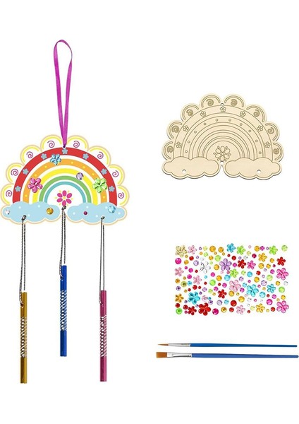 Çocuk Rüzgar Chime süsleri DIY Boyalı Doğum Günü Partisi Sanat Aktivitesi Dekorasyon Kolye, Gökkuşağı Seti (Yurt Dışından)