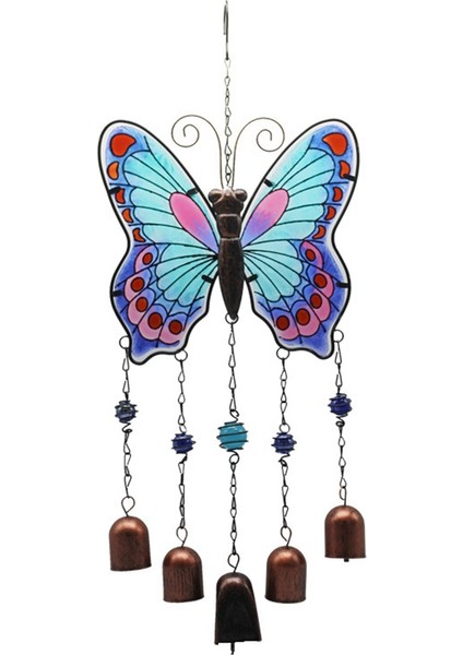 Büyük Kelebek Demir Cam Boyalı Rüzgar Çanları Metal Tüp Çan Zanaat Süsleri Mavi (Yurt Dışından)