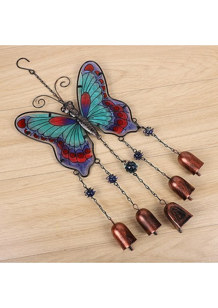 Büyük Kelebek Demir Cam Boyalı Rüzgar Çanları Metal Tüp Çan Zanaat Süsleri Mavi (Yurt Dışından) fiyatları