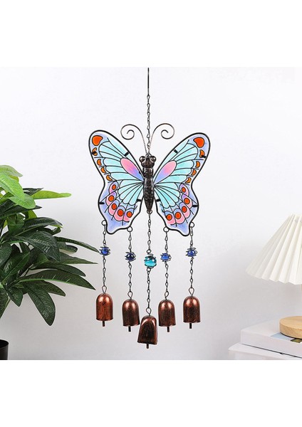 Büyük Kelebek Demir Cam Boyalı Rüzgar Çanları Metal Tüp Çan Zanaat Süsleri Mavi (Yurt Dışından) fırsatları