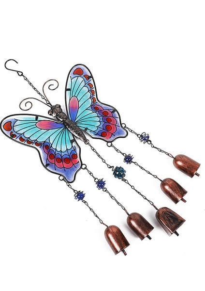 Büyük Kelebek Demir Cam Boyalı Rüzgar Çanları Metal Tüp Çan Zanaat Süsleri Mavi (Yurt Dışından) indirimleri