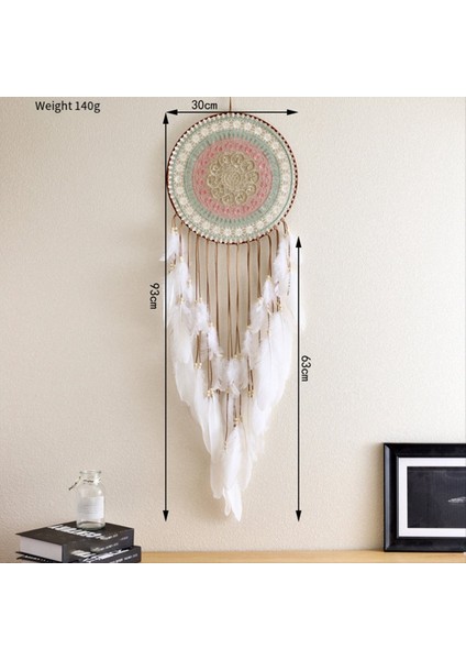 Dokuma Yuvarlak Dream Catcher Yatak Odası Için Tüy Püsküllü Asılı Dekorasyon Ev Dekoru Için Sevimli Kolye, B (Yurt Dışından) modelleri
