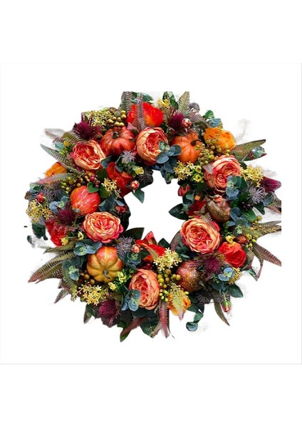 17.7 Inç Sonbahar Çelenk Sonbahar Çelenkleri Dışarıda Ön Kapı Için, Cadılar Bayramı Şükran Günü Için Uygun Kabak Meyveleri ile (Yurt Dışından)