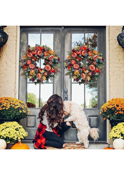 17.7 Inç Sonbahar Çelenk Sonbahar Çelenkleri Dışarıda Ön Kapı Için, Cadılar Bayramı Şükran Günü Için Uygun Kabak Meyveleri ile (Yurt Dışından) modelleri