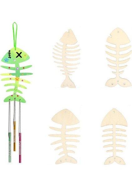 Çocuk Rüzgar Zil Süsleri DIY Boyalı Doğum Günü Partisi Sanat Aktivitesi Dekorasyon Kolye, Balık Kambonu Seti (Yurt Dışından)