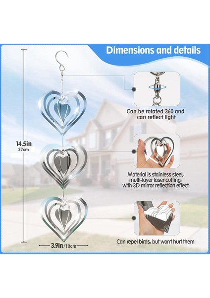 3pcs Kalp Kuş Korkutucu Diskler Seti, Çift Taraflı Kuş Reflektörleri, Son Derece Yansıtıcı Rüzgar Iplikçileri Kuş Cihazları Bahçe Dekoru (Yurt Dışından) modelleri