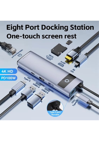 8&#39 I 1 Arada Tip-C Hub Usb-C Dock Istasyonu Adaptörü 4K HDMI Uyumlu PD100W Pc Dizüstü Bilgisayarlar Için USB 3 0 100MBPS Ethernet Bağlantı Noktası (Yurt Dışından) modelleri