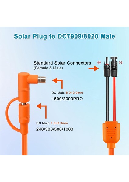 2x Güneş Panelı Dc 8mm Adaptör Kablosu 2 M Güneş Konnektörü DC7909/8020 Erkek Fiş Uzatma Kablosu Kalaylı Bakır Tel (Yurt Dışından) modelleri