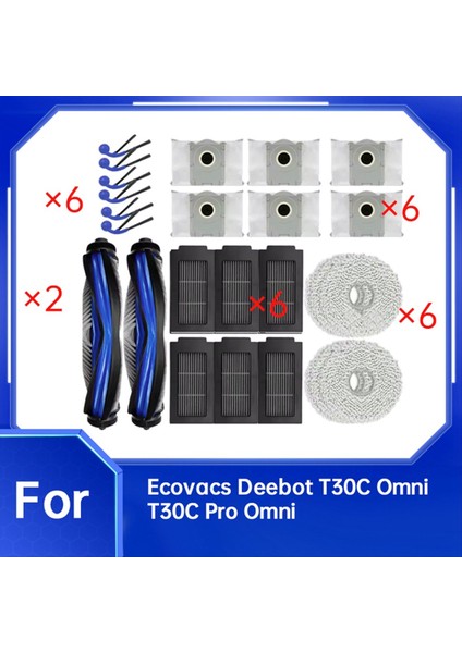 Ecovacs Deebot T30C Omni ve T30C Pro Omni Elektrikli Süpürge Ana Fırça Paspas Pedleri Toz Torbası Yan Fırçalar Için 26 Adet Yedek Parça (Yurt Dışından) fiyatları