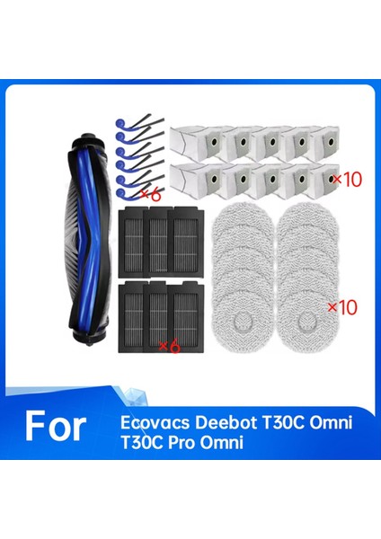 Ecovacs Deebot T30C Omni ve T30C Pro Omni Elektrikli Süpürge Ana Fırça Paspas Pedleri Toz Torbası Yan Fırçalar Için 33 Adet Yedek Parça (Yurt Dışından) modelleri