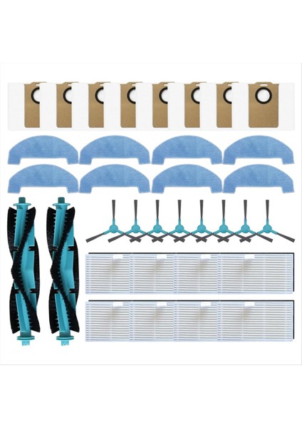 34 Adet Ultenic T20 Pro Elektrikli Süpürge Yedek Parçaları Ana Fırça Yan Fırça Hepa Filtre Paspas Bezi Toz Torbası (Yurt Dışından)