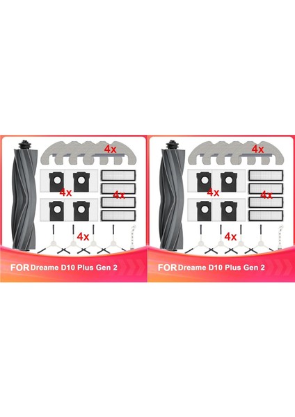 Dreame D10 Plus Gen 2 Için 2 Takım Aksesuar Kiti - Ana Fırça Toz Torbası Mendilleri Hepa Filtreleri ve Yan Fırçaları Içerir (Yurt Dışından)