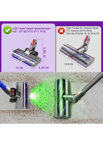 Dyson V11 V10 V8 V7 V15 Elektrikli Süpürgeler Için LED Yumuşak Rulo Temizleme Kafası Gizli Toz ve Pisliği Aydınlatır ve Ideal (Yurt Dışından) fırsatları