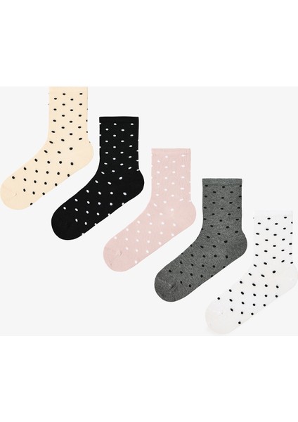 5 Çift Pamuklu Puantiye Desenli Soket Çorap