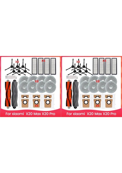 Xiaomi X20 Max X20 Pro Için 2 Takım Yedek Aksesuarlar Kiti Ana Yan Fırça Hepa Filtreler Paspas Pedleri Toz Torbaları (Yurt Dışından)