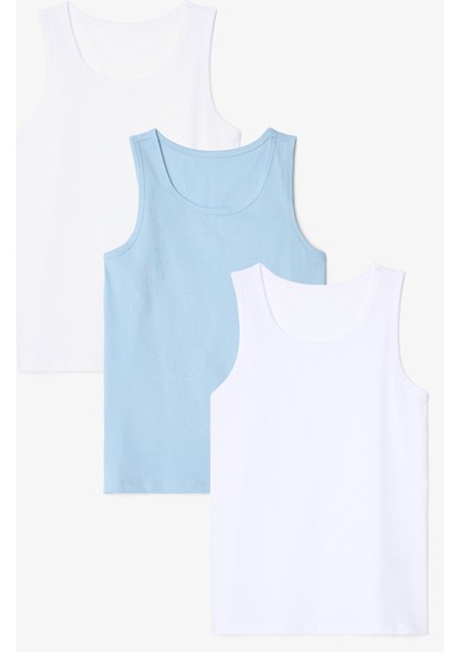 Çok Renkli Erkek Çocuk Pamuklu Basic Kalın Askılı 3'lü Atlet