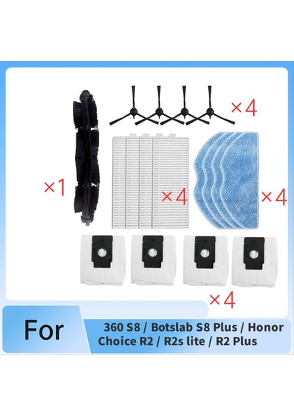 360 S8 / Botslab S8 Plus / Honor Choice R2 / R2S Lite / R2 Plus Süpürme Makinesi Aksesuarları Için 17 Adet (Yurt Dışından) modelleri