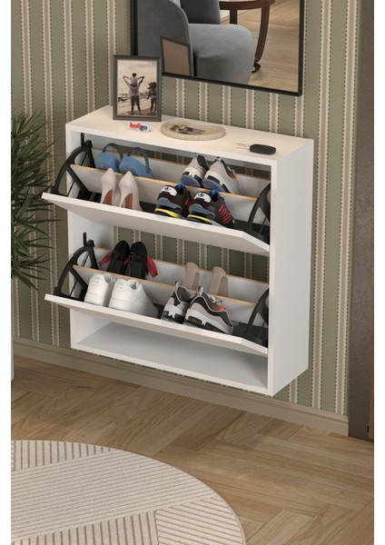 Düşer Kapak Ayakkabılık 2 Bölmeli Kayar Raflı Ayakkabılık Duvara Monte Ayakkabılık Peri Beyaz fiyatları