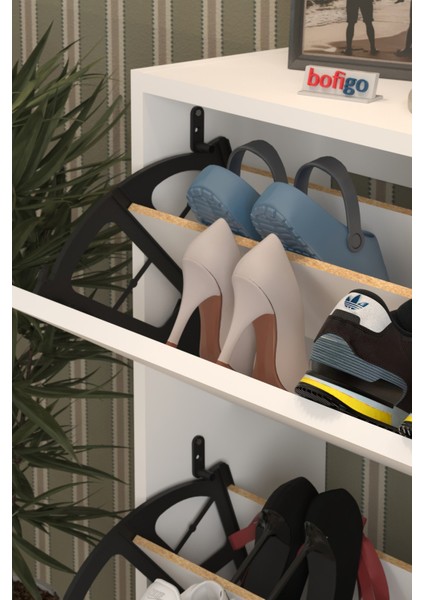 Düşer Kapak Ayakkabılık 2 Bölmeli Kayar Raflı Ayakkabılık Duvara Monte Ayakkabılık Peri Beyaz modelleri