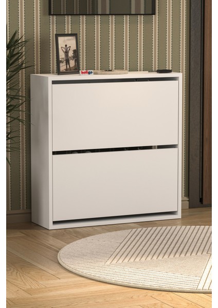 Düşer Kapak Ayakkabılık 2 Bölmeli Kayar Raflı Ayakkabılık Duvara Monte Ayakkabılık Peri Beyaz indirimleri