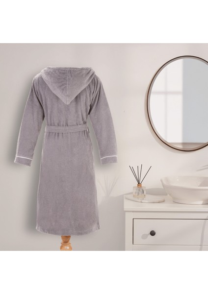 Bornoz | %100 Pamuk-Kapüşonlu-Biyeli-Cepli-Gri-Unisex fiyatları