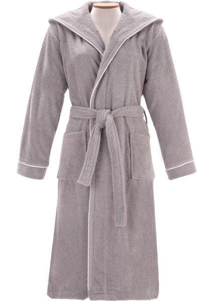 Bornoz | %100 Pamuk-Kapüşonlu-Biyeli-Cepli-Gri-Unisex fırsatları