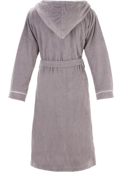 Bornoz | %100 Pamuk-Kapüşonlu-Biyeli-Cepli-Gri-Unisex indirimleri