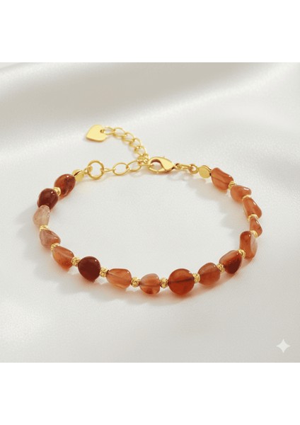 Altın Renk Metal Zincirli Dorika Top Süslemeli Amorf Kırmızı Beyaz Akik Doğaltaş Kadın Bileklik fırsatları