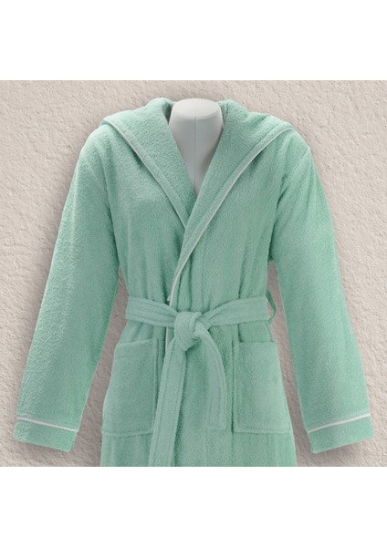 Bornoz | %100 Pamuk-Kapüşonlu-Biyeli-Cepli-Mint Green modelleri
