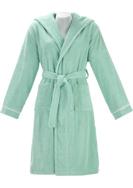 Bornoz | %100 Pamuk-Kapüşonlu-Biyeli-Cepli-Mint Green fırsatları