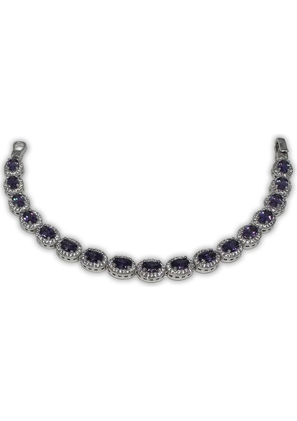 Gümüş Ametist Rengi Zirkon Taşlı 925 Ayar Kadın Bileklik - Doğum Günü, Sevgililer Günü, Anneler Günü, Yıldönümü Hediyesi - 18CM modelleri