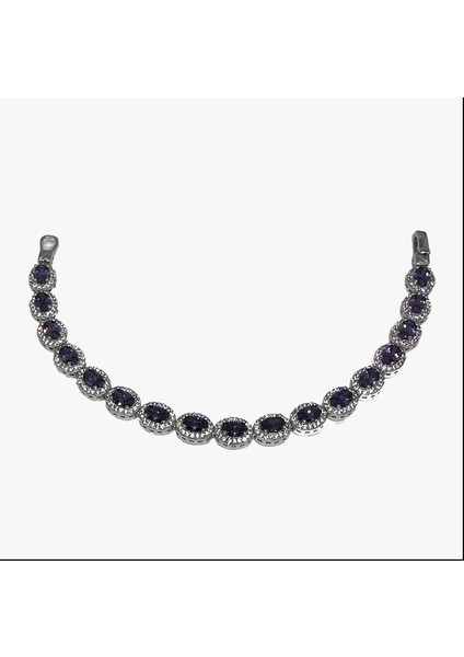 Gümüş Ametist Rengi Zirkon Taşlı 925 Ayar Kadın Bileklik - Doğum Günü, Sevgililer Günü, Anneler Günü, Yıldönümü Hediyesi - 18CM fırsatları