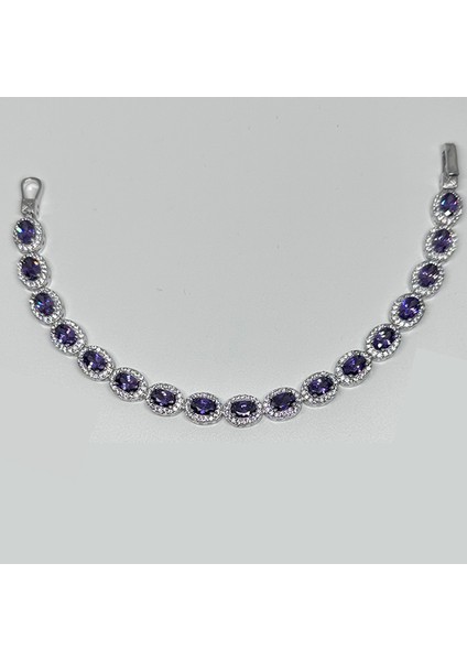 Gümüş Ametist Rengi Zirkon Taşlı 925 Ayar Kadın Bileklik - Doğum Günü, Sevgililer Günü, Anneler Günü, Yıldönümü Hediyesi - 18CM indirimleri