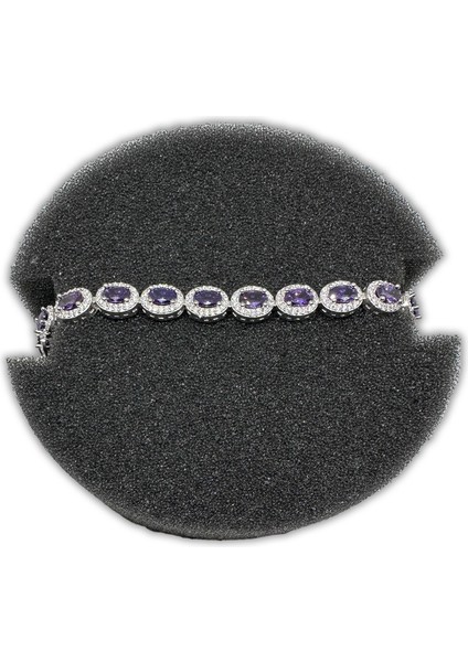 Gümüş Ametist Rengi Zirkon Taşlı 925 Ayar Kadın Bileklik - Doğum Günü, Sevgililer Günü, Anneler Günü, Yıldönümü Hediyesi - 18CM