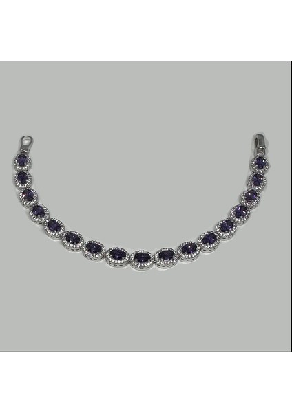 Gümüş Ametist Rengi Zirkon Taşlı 925 Ayar Kadın Bileklik - Doğum Günü, Sevgililer Günü, Anneler Günü, Yıldönümü Hediyesi - 18CM