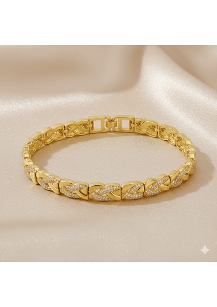 Kadın Tam Tur Xuping Bileklik - Sonsuzluk Model - Beyaz Zirkon Taşlı - Altın Renk fırsatları